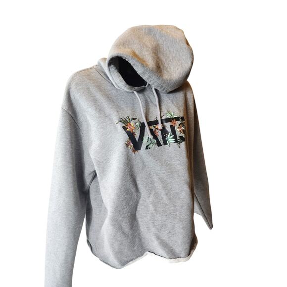 VANS Hoodie Womens Medium Floral Embroidered Raw Hem Cut Off Pullover Sweatshirt - Picture 5 of 16
